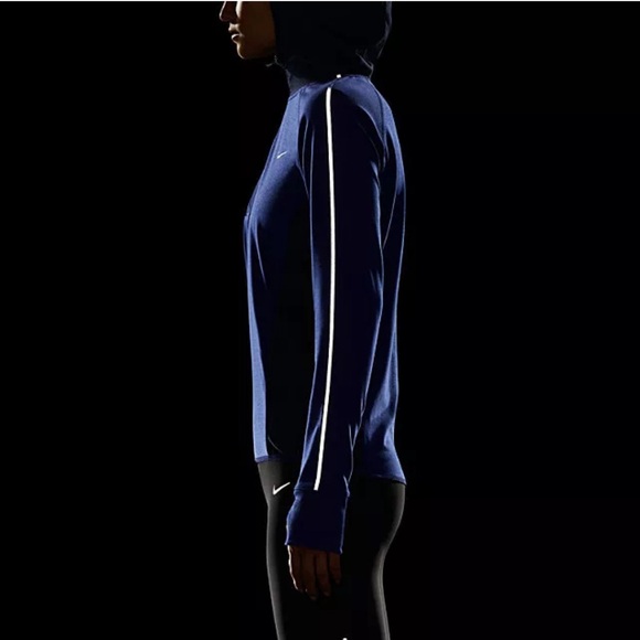 Nike Running Women M Dri-Fit Hooded Half-Zip LS Shirt Pullover Blue Lightweight - Picture 4 of 16